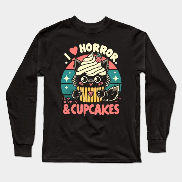 I Love Horror and Cupcakes - Creepy Cute Goth Kawaii Werewolf Long Sleeve T-Shirt by QuirkyInk